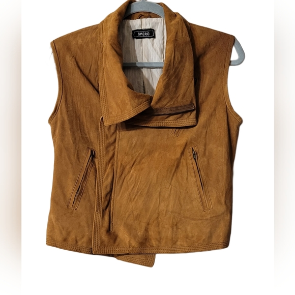 Spero RARE Vintage Suede Leather Vest Size 44 Medium Tan - Picture 6 of 9